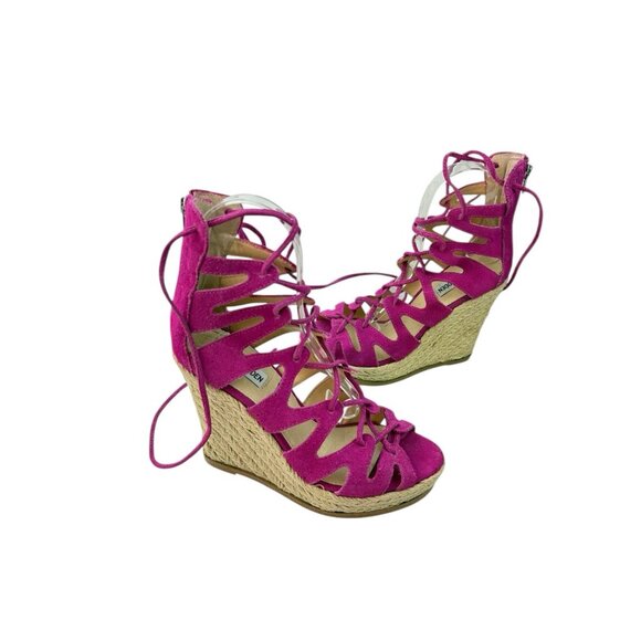 *Steve Madden Theea Gladiator Espadrille Wedge Heels Womens 8 Barbiecore Pink - Picture 6 of 13